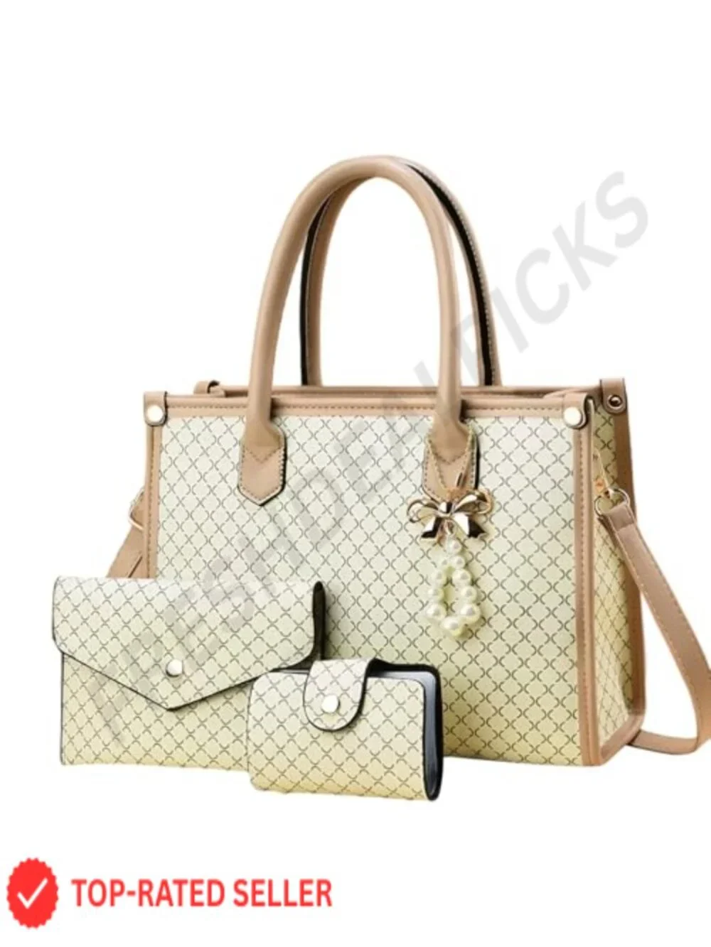 Women's Satchel Bag Set with Wallet & Card Holder, PU Leather 3-Way Handbag
